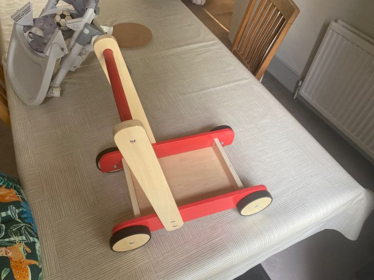 Wooden Baby Walker - Red and Natural Wood