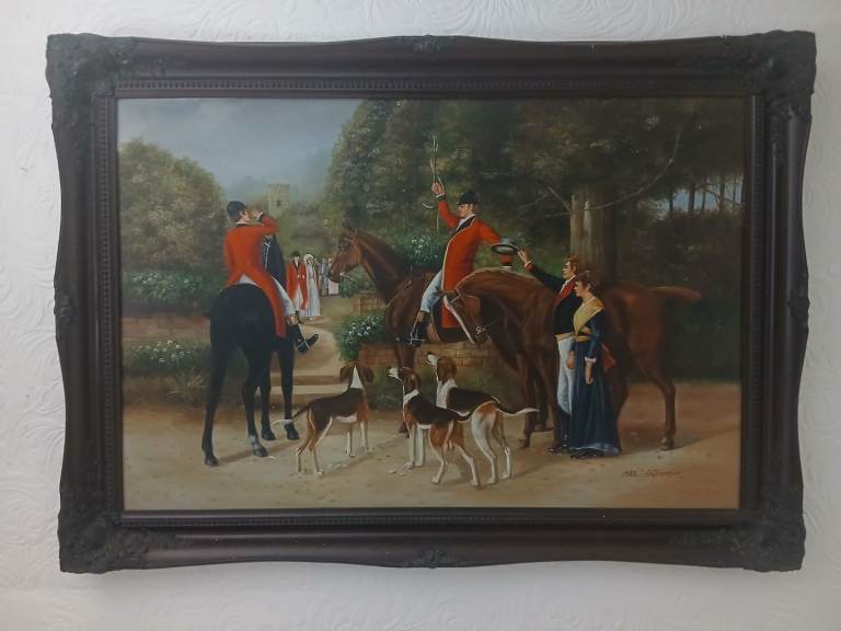 Original Oil Painting – Fox Hunting Scene – Signed Max Hutchinson – Framed