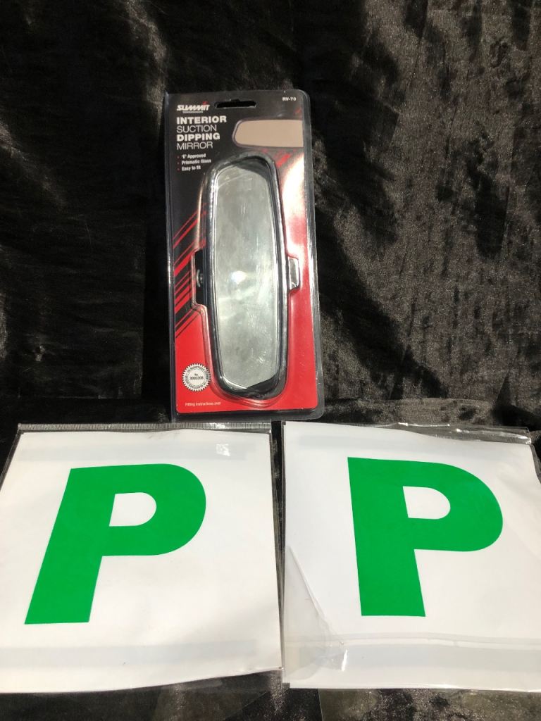 New Rear-View interior Suction Dipping Mirror + P Plates for PASS.