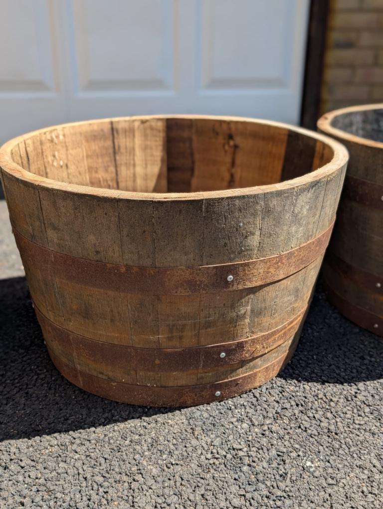 Whiskey barrel planters 