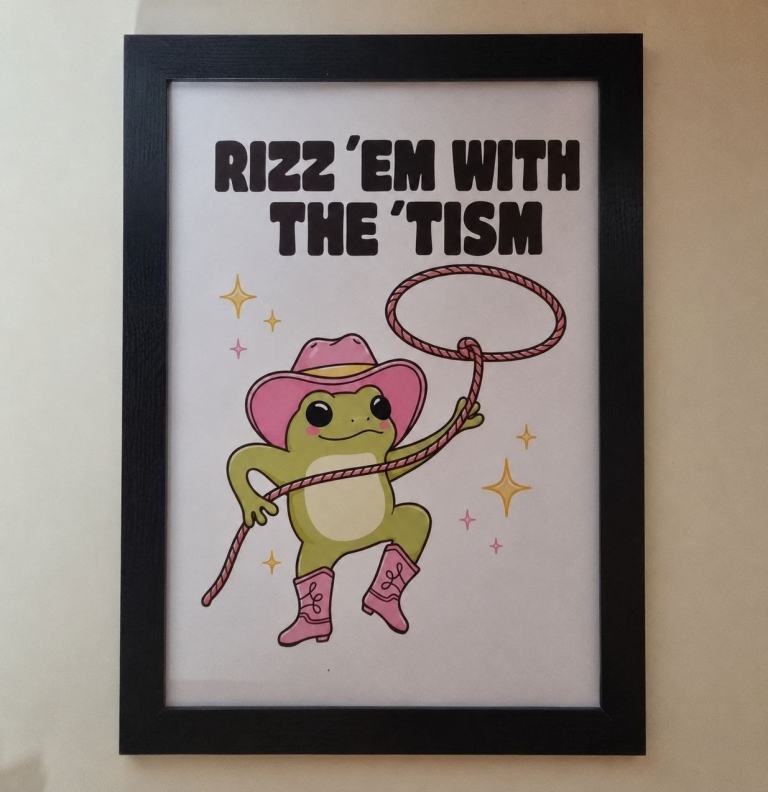 Frog Art Print Funny Cartoon Meme Rizz Em With The Tism A4 Wall Art