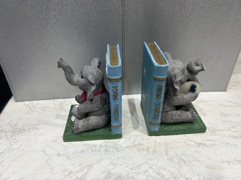 Elephant Vintage Bookends Pair with Vintage Jumbo Stories 