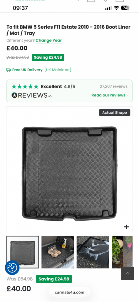 BMW 5 Series F11 Estate 2010 - 2016 Boot Liner / Mat / Tray