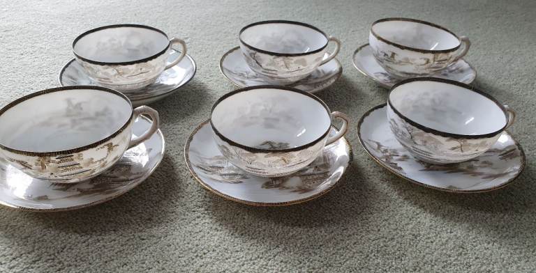 Antique Eggshell Porcelain Kutani cups and saucers
