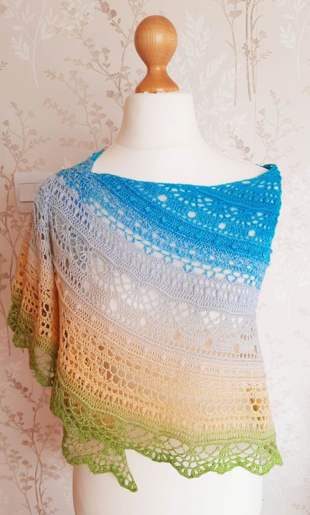 Stunning Half Circle Knitted  Shawl. Gradient Colour Change. Crochet Wrap, Boho Scarf Alternative
