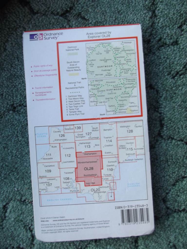 Ordnance survey OL28 Dartmoor Explorer map