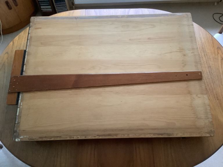 Vintage Wooden Drawing Board with T-Square and Supports