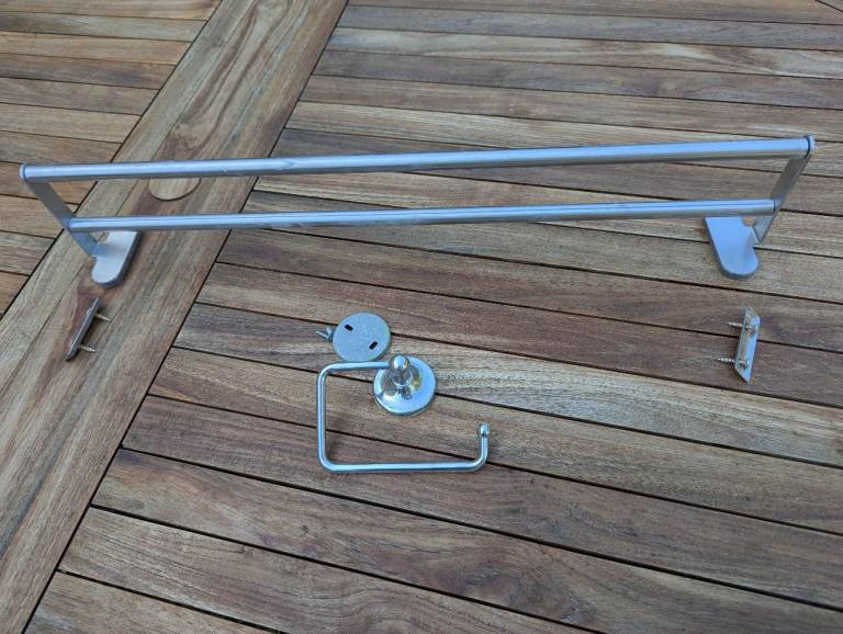 Metal Towel Rail and Toilet Roll Holder Set