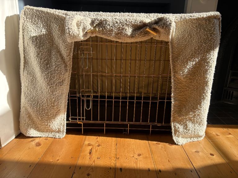 Heavy Duty Dog Crate in Iridescent Gold with Ivory Boucle cover by Lords & Labradors