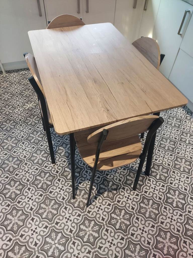 Compact Wooden Dining Table and 4 Chairs – Good Condition