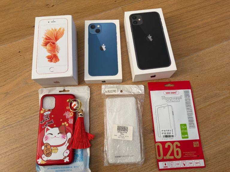 3 iPhone Boxes (only), 2x New iPhone 12 / 12 Pro Cases