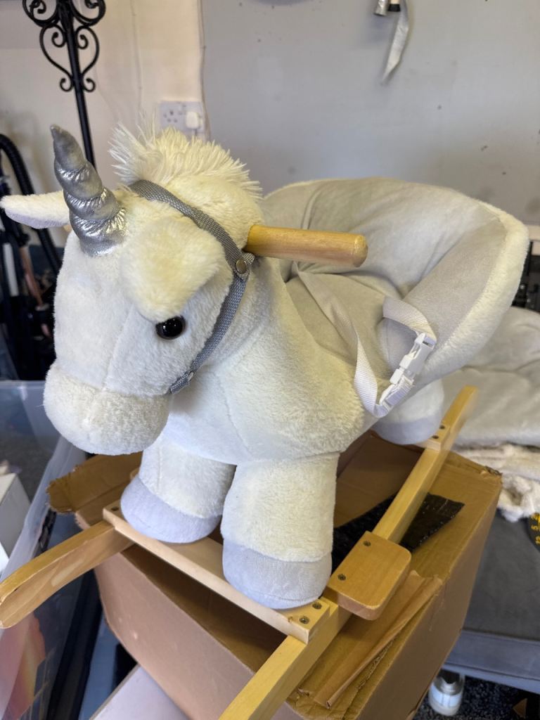 White Unicorn Rocking Horse Ride-On Toy – Good Condition