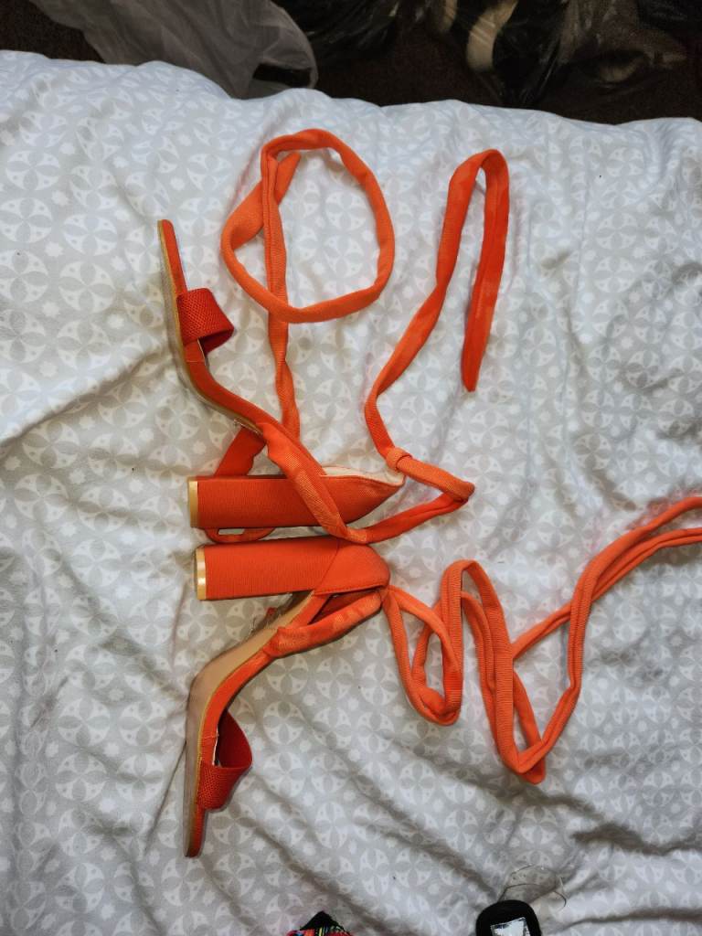 Extraordinary orange extreme strappy Cucoo high block heels uk4.5 eu37 XLNT condition 
