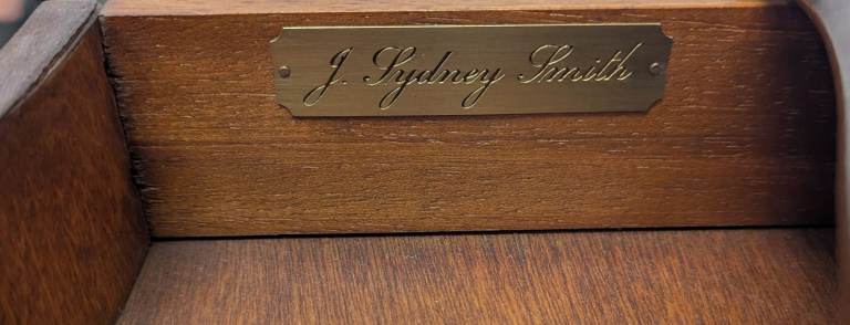 Reproduction mahogany half moon hall table by J Sydney Smith