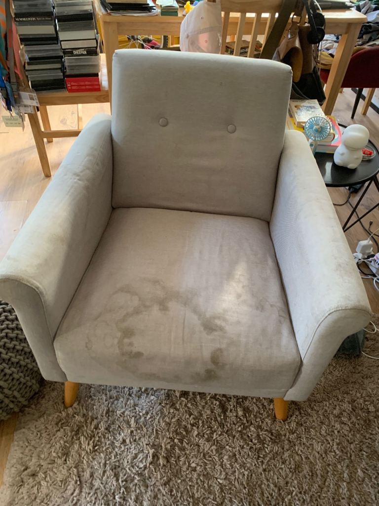 FREE: Beige Armchair with Wooden Legs – Fair Condition