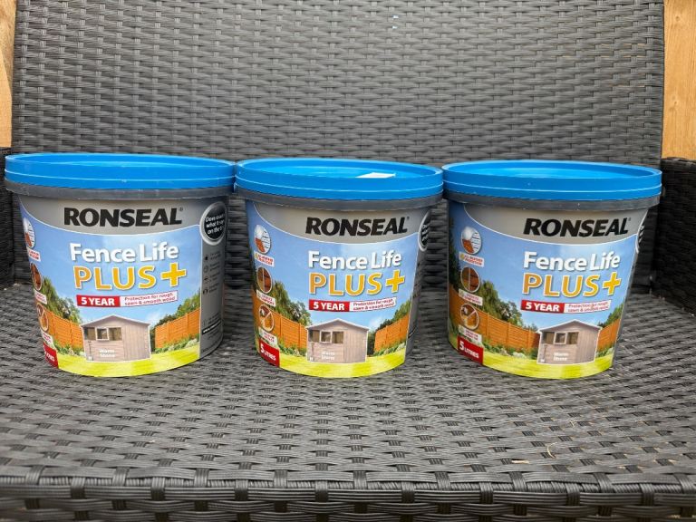 Ronseal Fence Life Plus Paint Warm Stone 5L x3