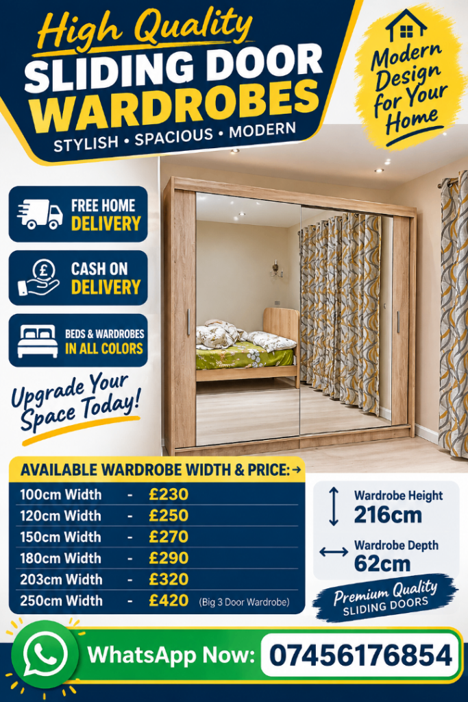 Mirrored Wardrobe with Rails & Shelves – 2Door -3Door Wardrobes