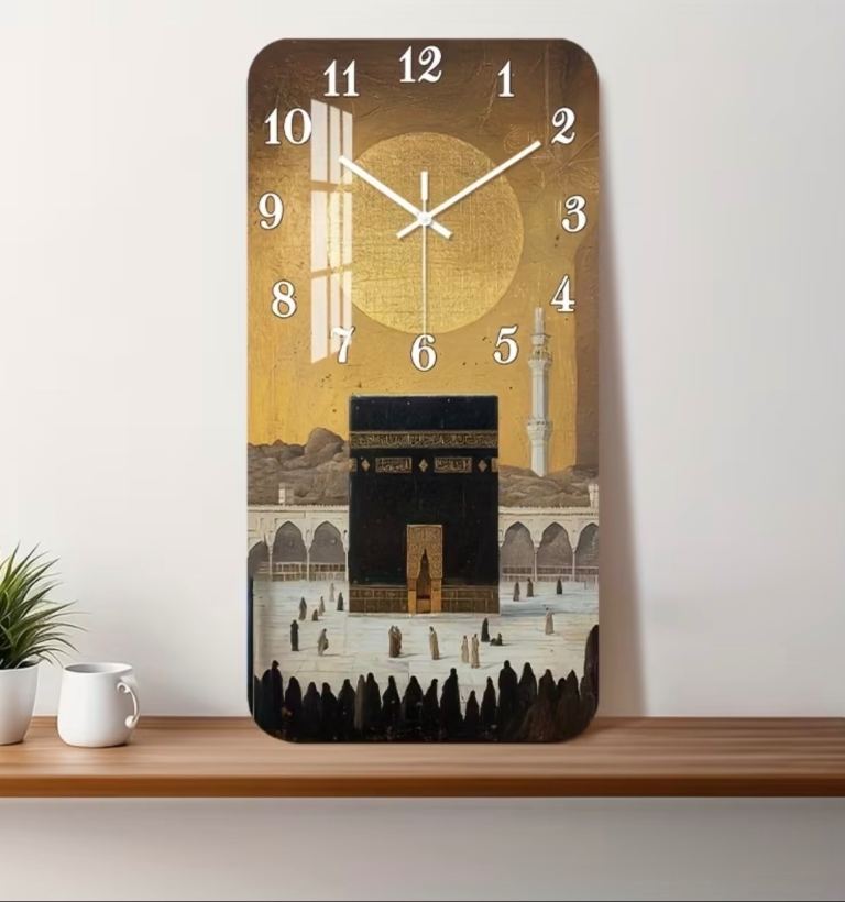 Islamic theme Ka’ba silent wall clock wooden frame large size 30 x 60cm