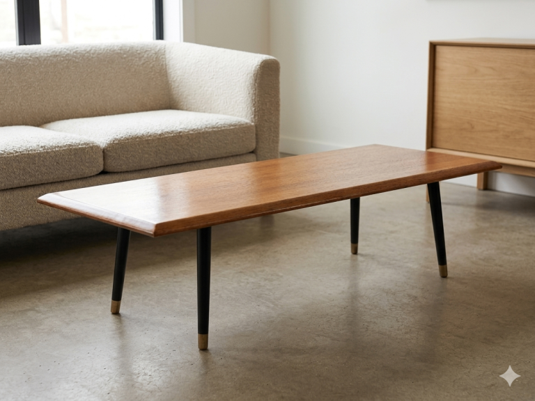 Mid Century Long Teak Veneer Coffee Table