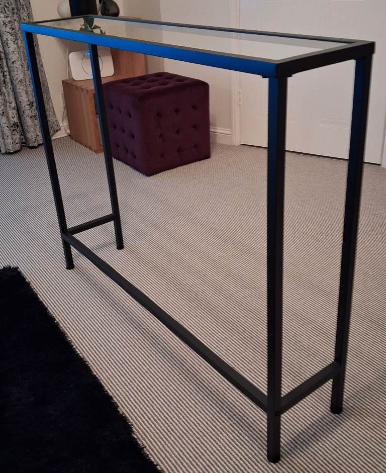 Black Metal Console Table with Glass Top – As Good As New