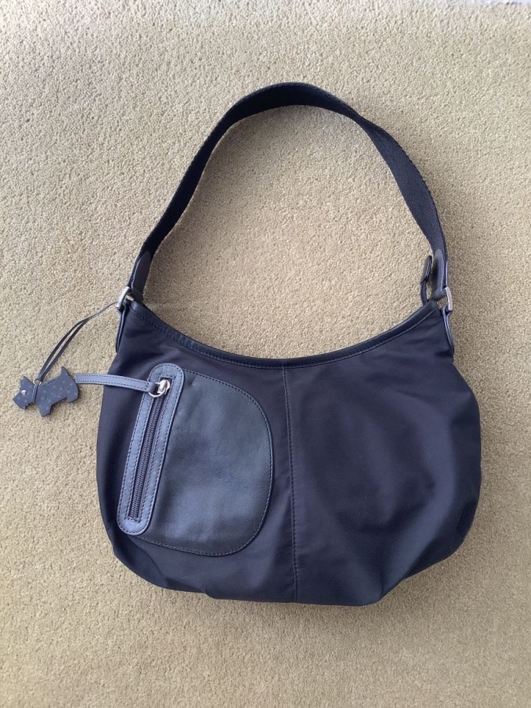 Radley London designer shoulder bag in black with spotty Radley dog charm