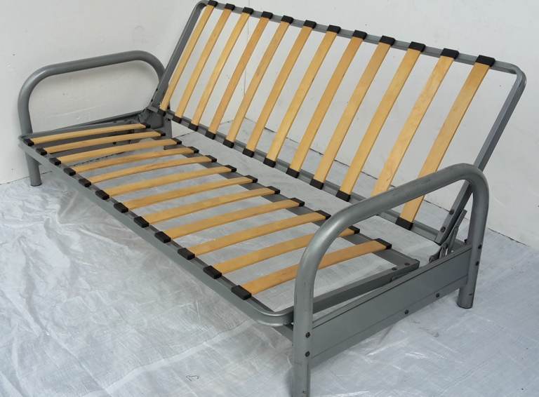 NEW, BOXED 3 seater silver grey finish sofa bed metal futon folding sofabed frame