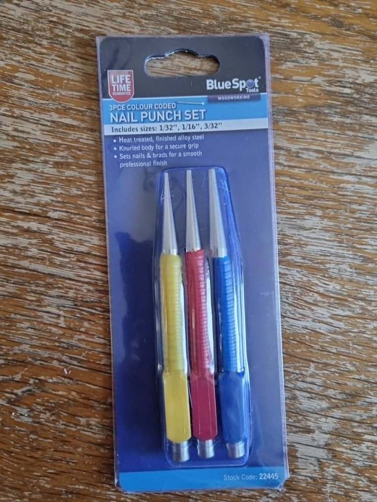 Blue Spot 3 Piece Colour Coded Nail Punch Set - NEW