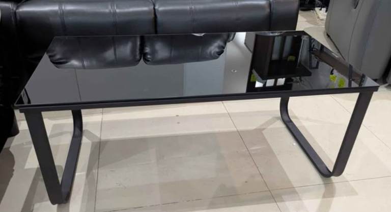 Black Glass Top Coffee Table with Metal Frame – Good Condition