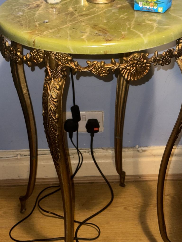 Vintage Style Gold & Green Marble Side Table – Good Condition
