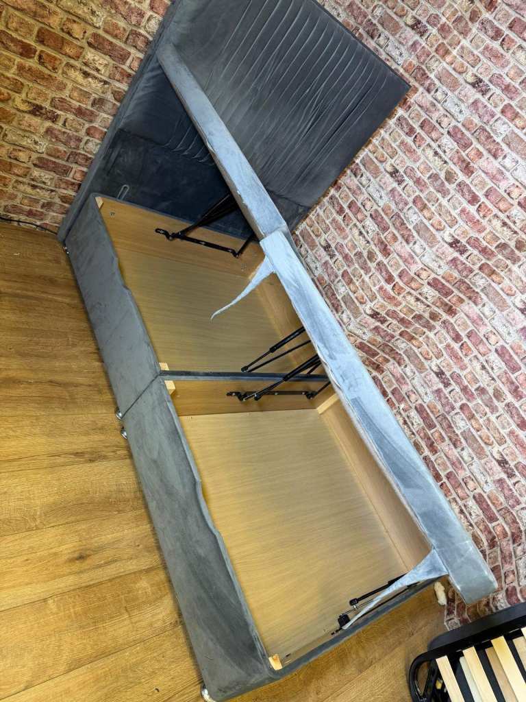 Grey Velvet Ottoman Storage Bed & mattress