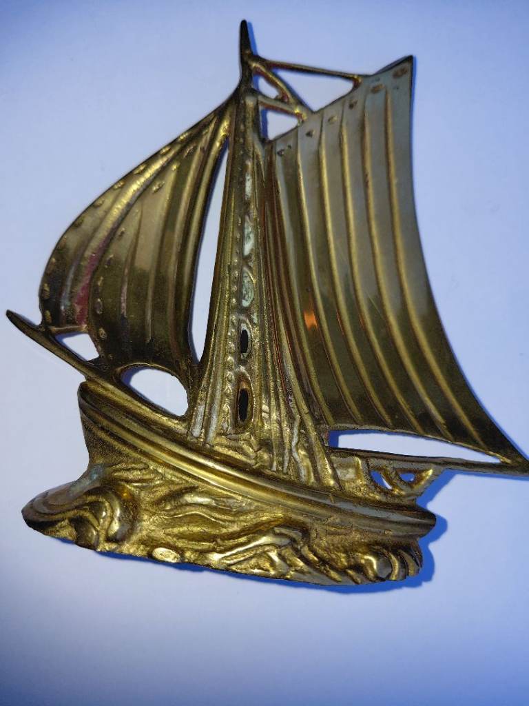 Vintage Brass Sailing Ship Ornament – Good Condition