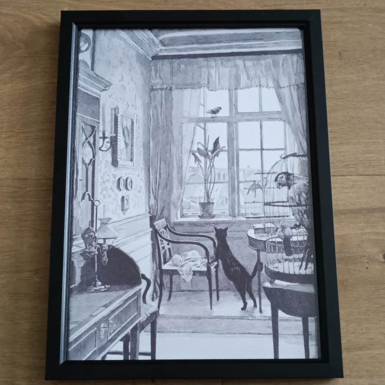A4 print/picture fine art, (fly, fly away by Hans tegner 1853-1932) in black frame