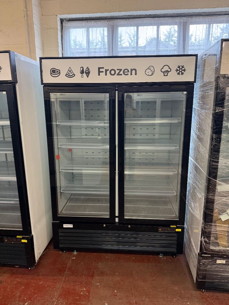 Commercial upright display freezer double door cafe shop restaurant 
