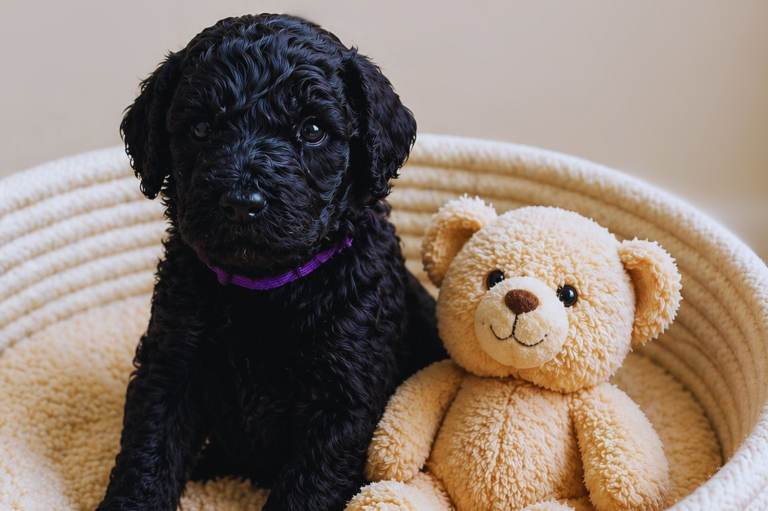 One Very Special Little Dood still Looking for His Perfect Sofa. Multigen Black Labradoodle Puppy 