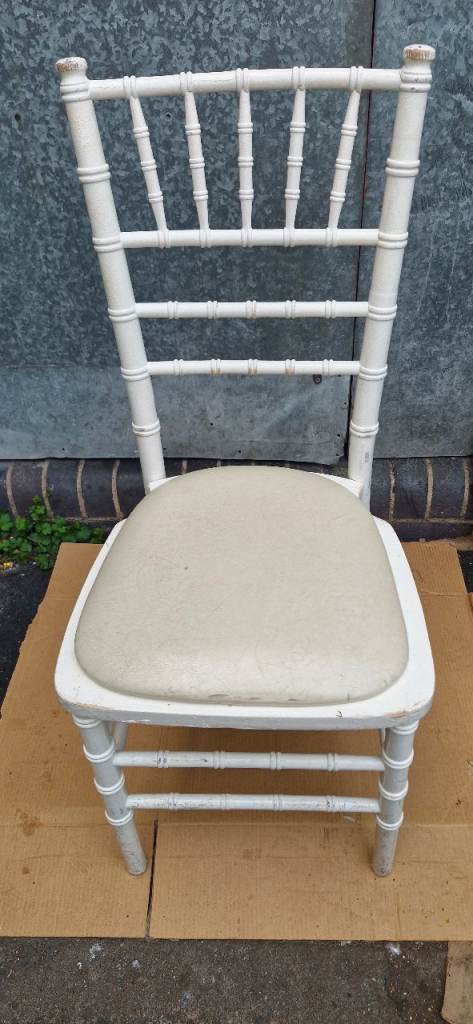 White Wooden Chiavari Chair with Cushion - Fair Condition