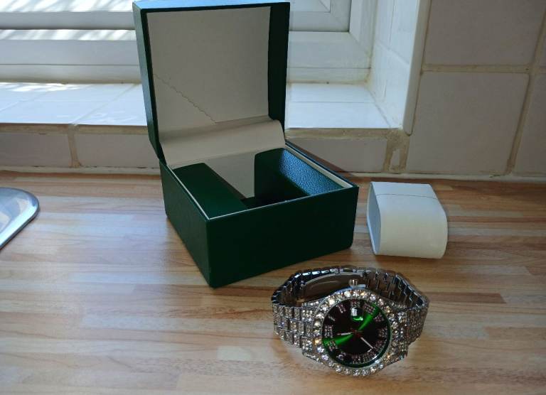 Iced Out Green Dial Watch 