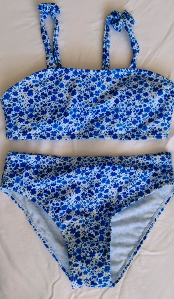 New Girls Blue Floral Bikini Swimsuit - Age 9 Years