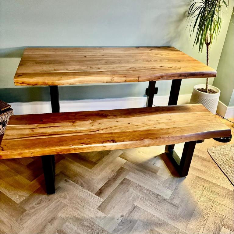 Solid Acacia Wood Dining Table + bench