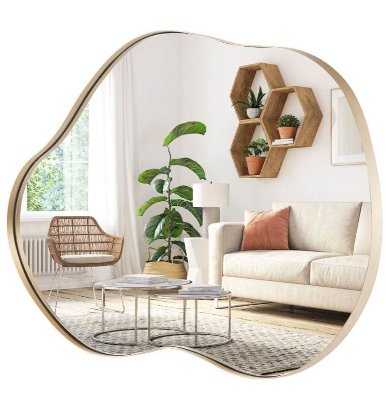 Golden Asymmetrical Wall Mirror Irregular with Premium Back Board BRAND NEW IN BOX