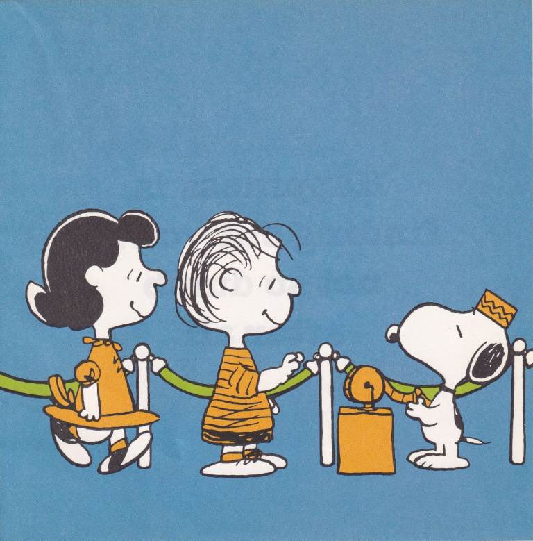 71. A Rare Original Print of SNOOPY TICKETING LUCY AND LINUS VAN PLAT / PEANUTS