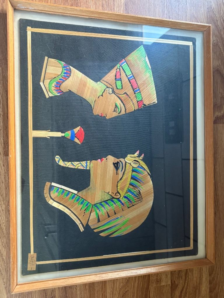 Two vintage Egyptian straw art pictures in frames £40 each or two for £70