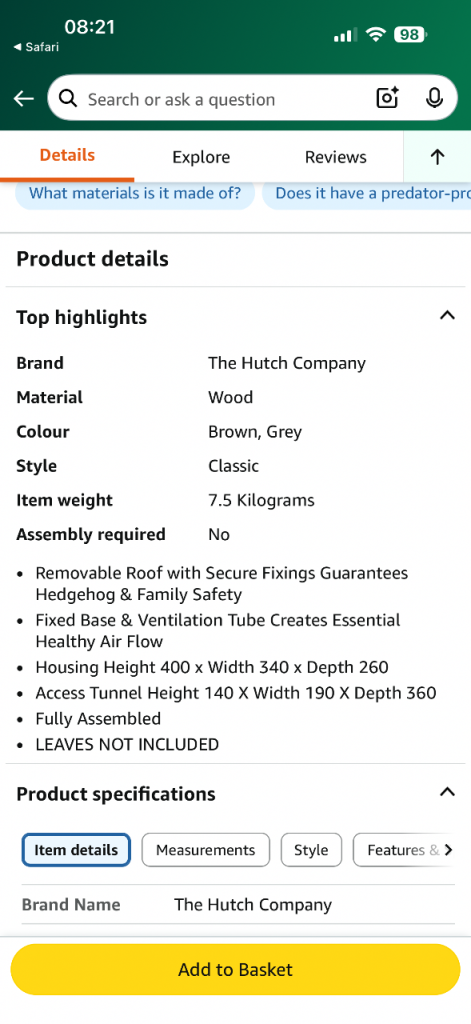 Not had long large hutch compsny hedgehog house was 47