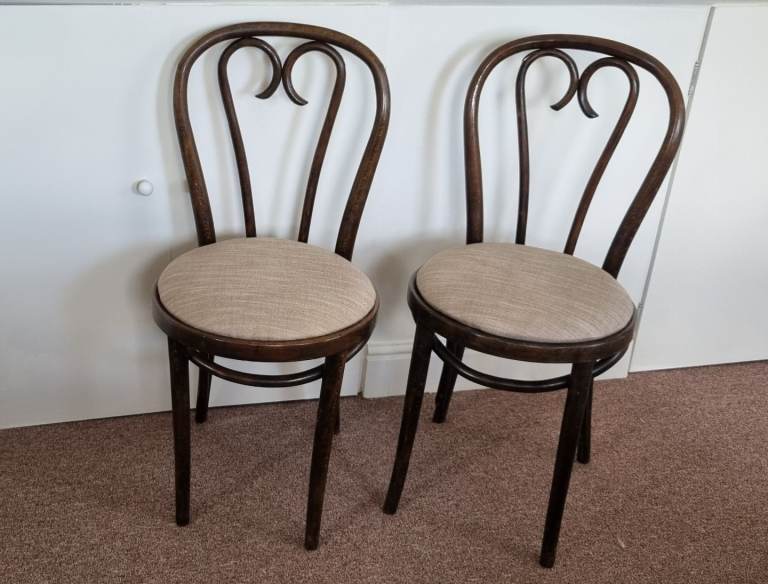 Pair of Thonet bentwood upholstered bistro chairs