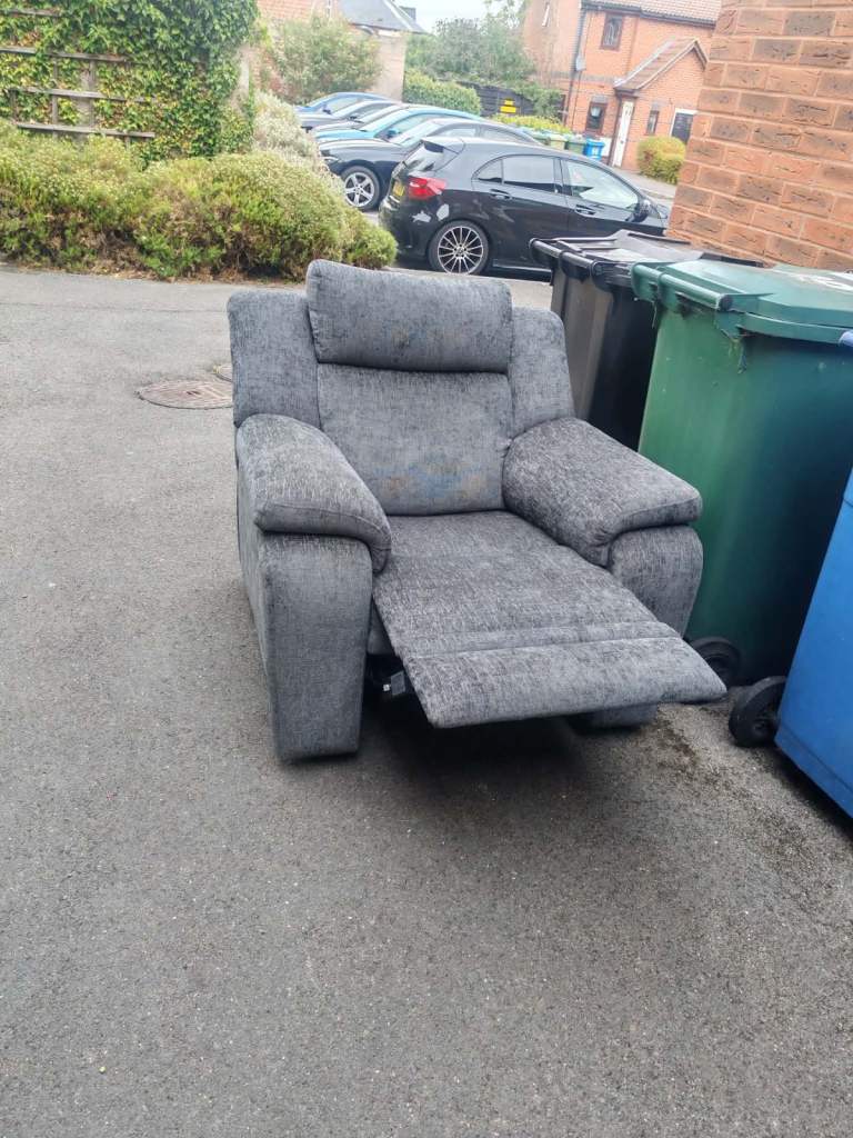 Grey Fabric Recliner Armchair – Good Condition