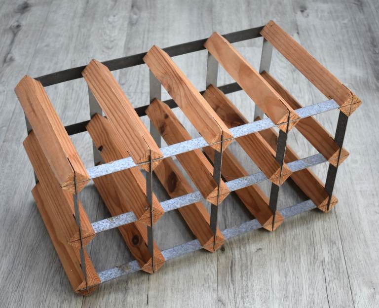 Brown Wood and Metal Wine Rack - Holds 12 Bottles