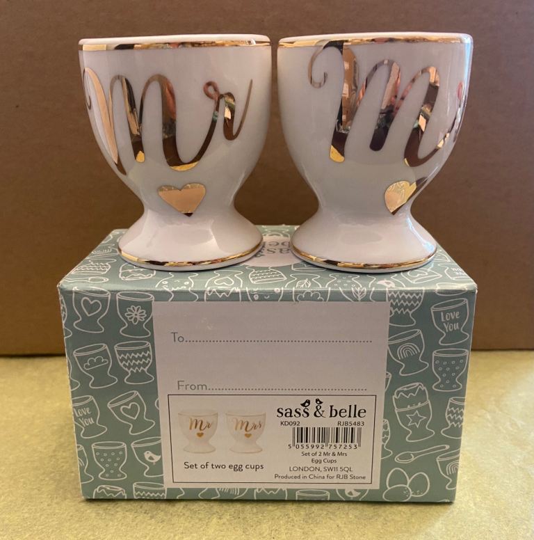 Sass & Belle Mr & Mrs Ceramic Egg Cups - New in Box
