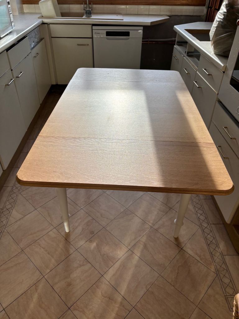 Wooden Folding Kitchen Table & 2 Wicker Chairs