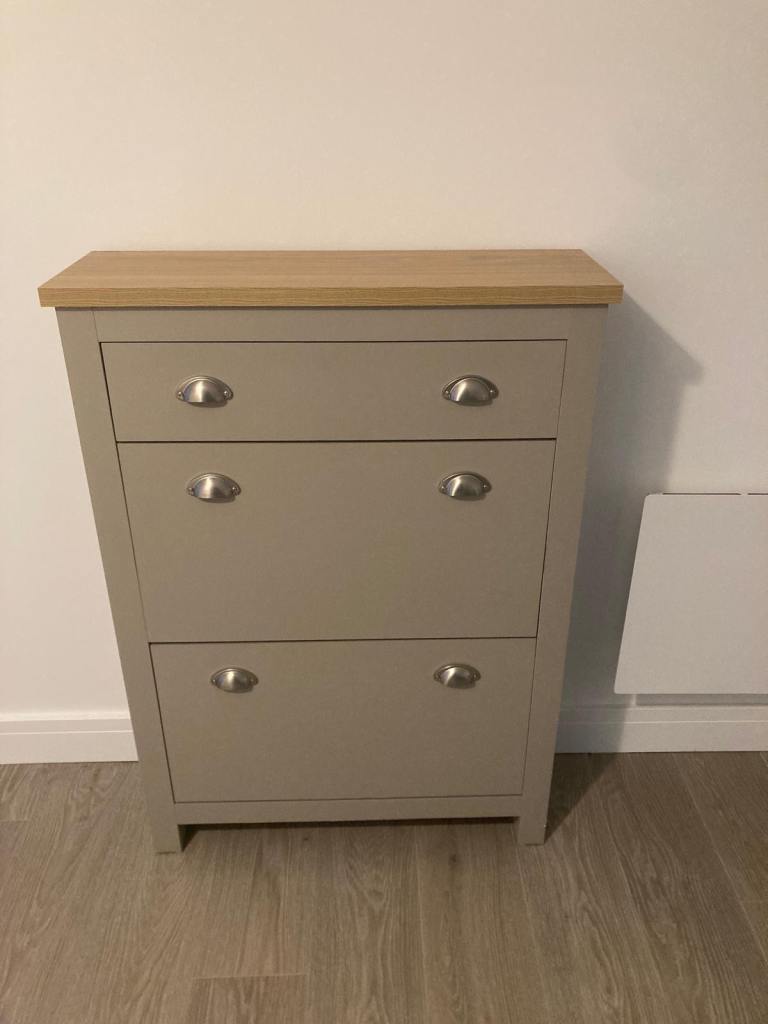 Shoe cabinet cupboard grey wooden silver handles pick up only 