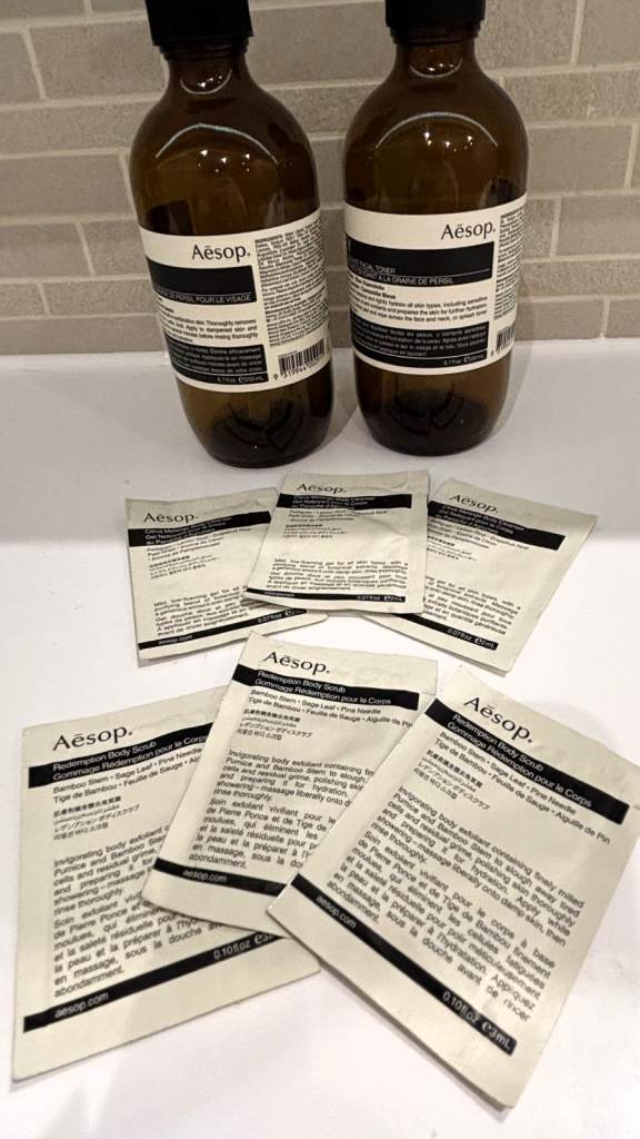 Aesop samples x6 cleanser scrub body wash - shower cosmetics, facial
