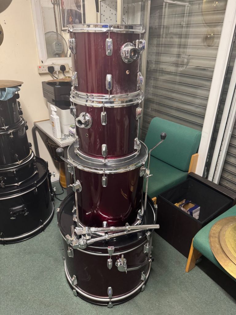Elkhart Wine Red Acoustic Drum Kit Set Percussion Rock Sizes Shell Pack